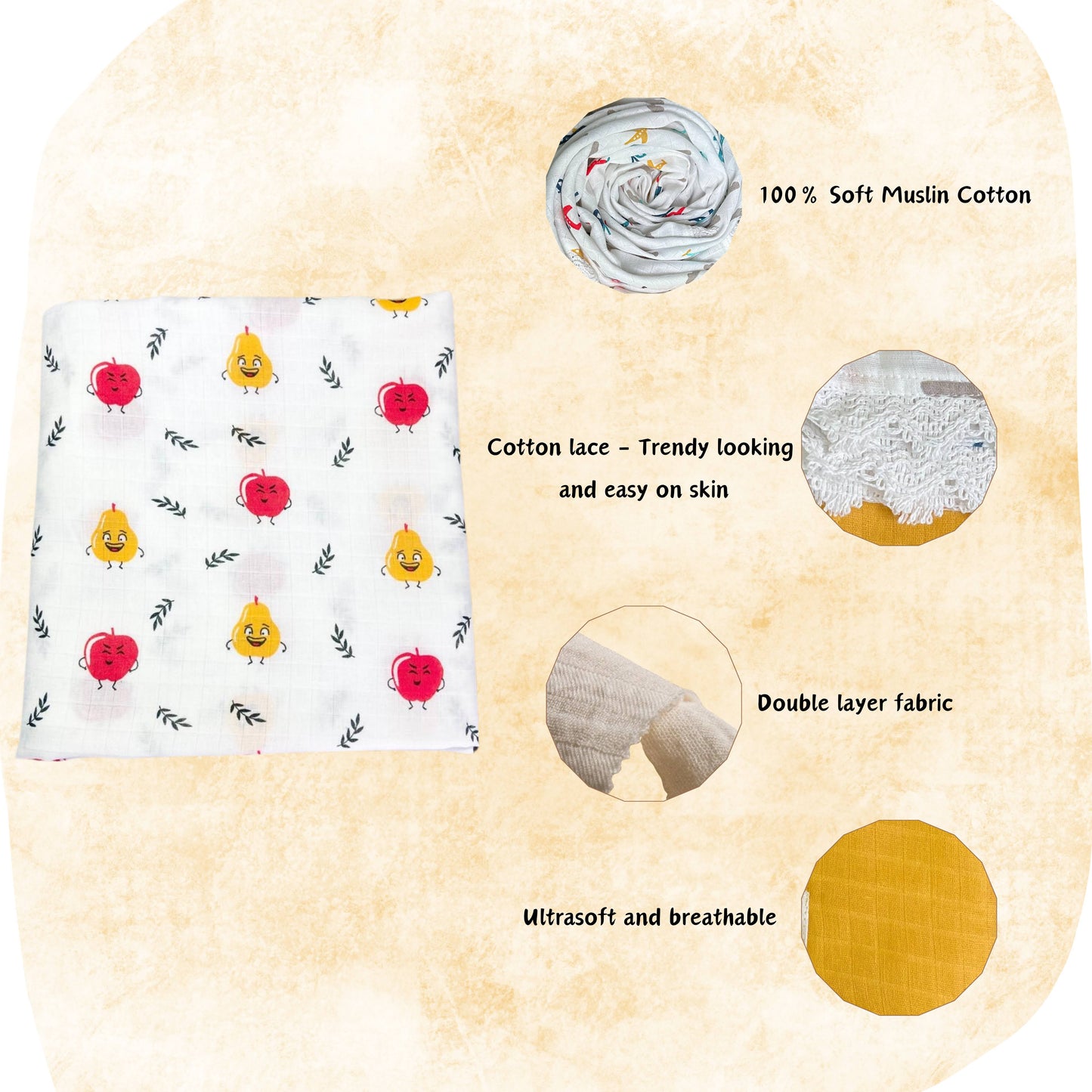 Fruity Roar Duo - Pure Cotton Baby Swaddle